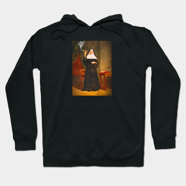 Holy Smoke! Cigar Smoking Nun Hoodie by BullShirtCo